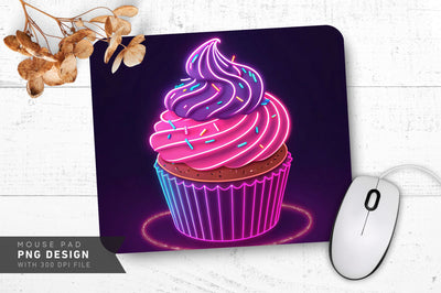 Glowing Neon Cupcake with Sprinkles Mouse Pad PNG Design Sublimation Regulrcrative 