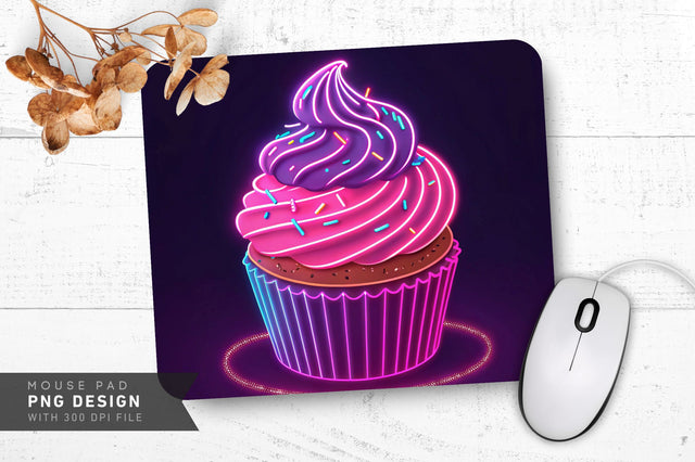 Glowing Neon Cupcake with Sprinkles Mouse Pad PNG Design Sublimation Regulrcrative 