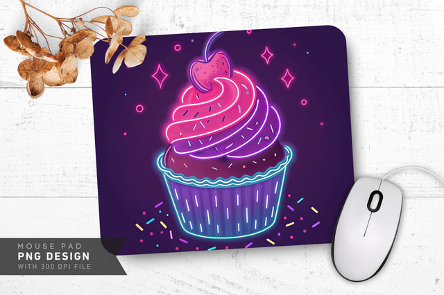 Glowing Neon Cupcake with Sprinkles Mouse Pad PNG Design Sublimation Regulrcrative 