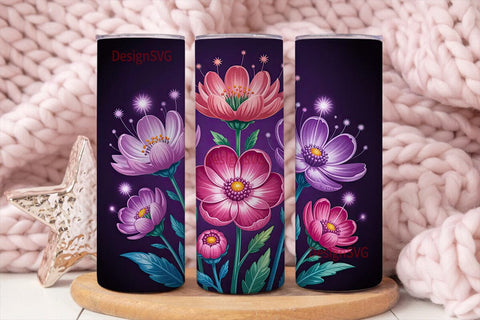 Glowing Neon Flowers 20oz Tumbler Wrap Sublimation DesignSVG 