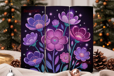 Glowing Neon Flowers 20oz Tumbler Wrap Sublimation DesignSVG 