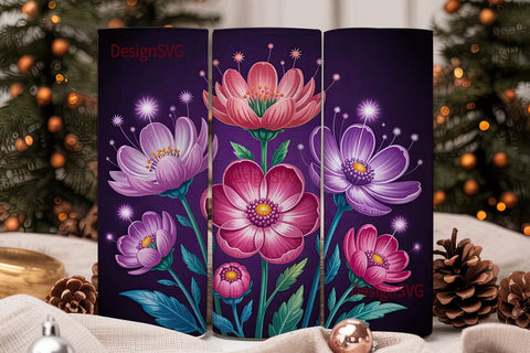 Glowing Neon Flowers 20oz Tumbler Wrap Sublimation DesignSVG 