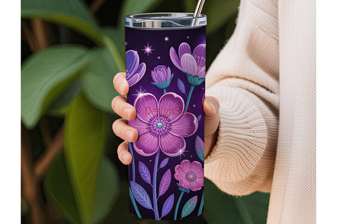 Glowing Neon Flowers 20oz Tumbler Wrap Sublimation DesignSVG 