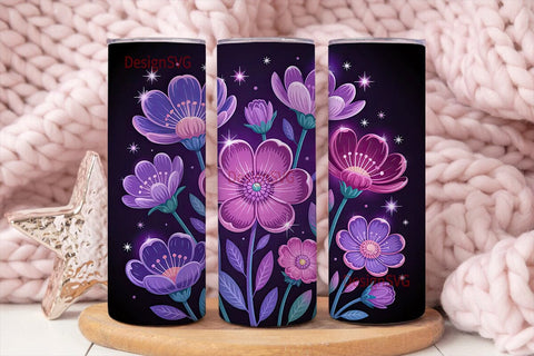 Glowing Neon Flowers 20oz Tumbler Wrap Sublimation DesignSVG 