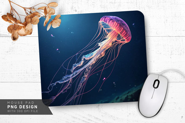 Glowing Neon Jellyfish in Dark Sea Mouse Pad PNG Design Sublimation Regulrcrative 
