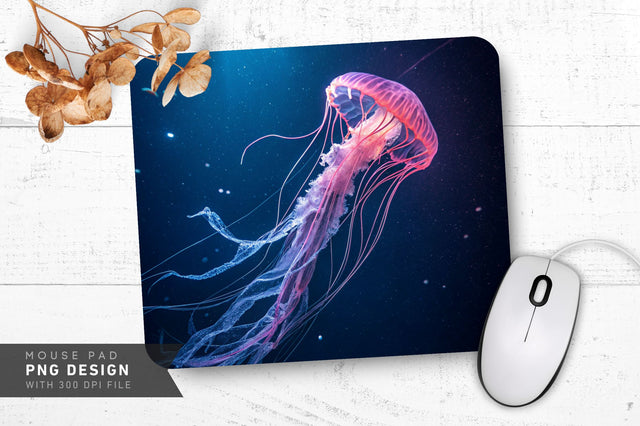 Glowing Neon Jellyfish in Dark Sea Mouse Pad PNG Design Sublimation Regulrcrative 