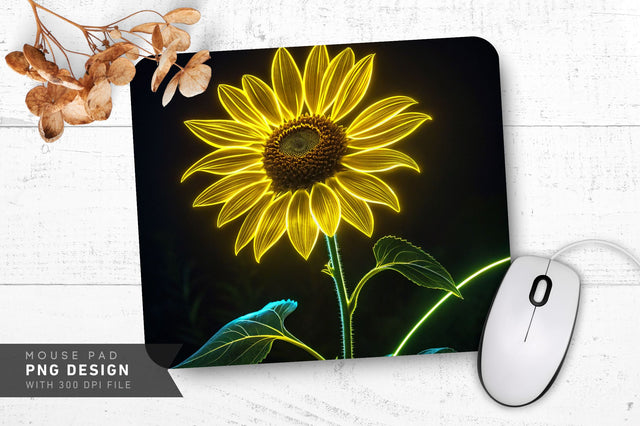 Glowing Neon Sunflower Mouse Pad PNG Design Sublimation Regulrcrative 