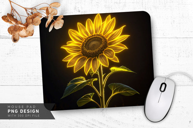 Glowing Neon Sunflower Mouse Pad PNG Design Sublimation Regulrcrative 