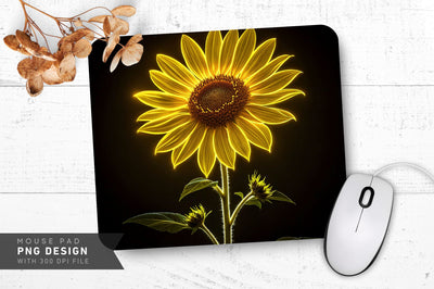 Glowing Neon Sunflower Mouse Pad PNG Design Sublimation Regulrcrative 