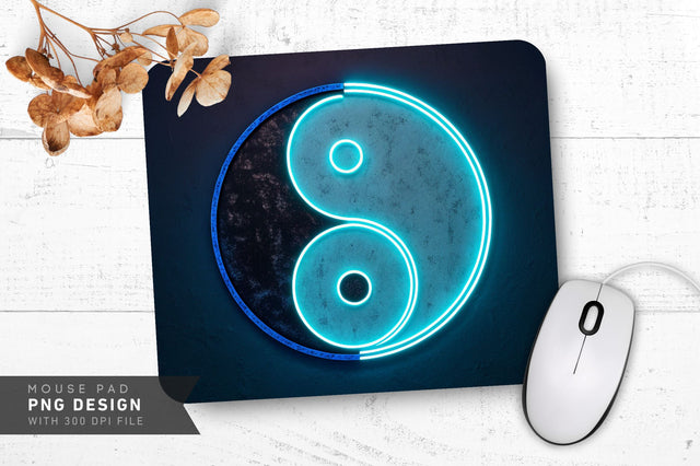 Glowing Neon Yin-Yang Balance Mouse Pad PNG Design Sublimation Regulrcrative 