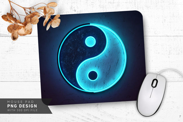 Glowing Neon Yin-Yang Balance Mouse Pad PNG Design Sublimation Regulrcrative 