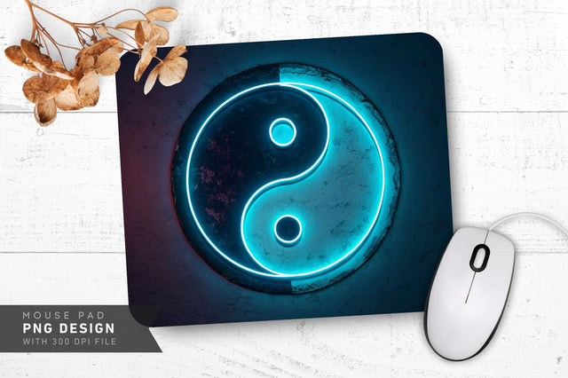 Glowing Neon Yin-Yang Balance Mouse Pad PNG Design Sublimation Regulrcrative 