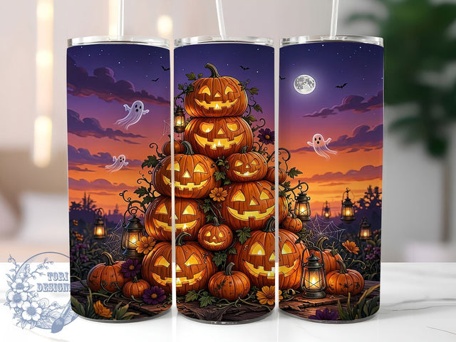 Glowing Pumpkin Halloween Scene 20oz Tumbler, Pumpkin Motif, Glowing Art Design, Halloween Scene, Spooky Accent, Festive Charm, Sublimation Wrap, 20oz Tumbler Sublimation ToriDesigns 