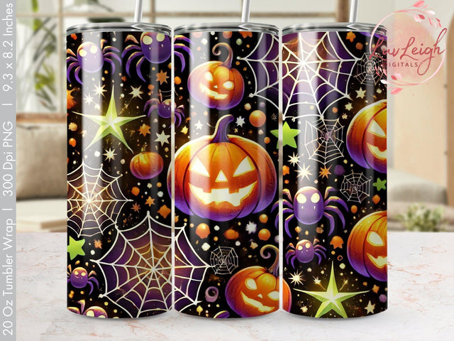 Glowing Pumpkin Halloween Tumbler wrap Sublimation PNG Sublimation Luvleigh Digitals 