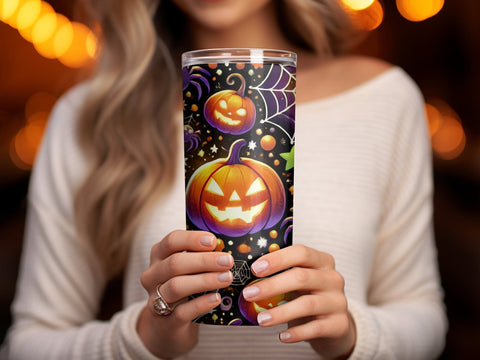 Glowing Pumpkin Halloween Tumbler wrap Sublimation PNG Sublimation Luvleigh Digitals 