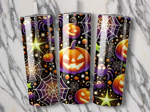 Glowing Pumpkin Halloween Tumbler wrap Sublimation PNG Sublimation Luvleigh Digitals 
