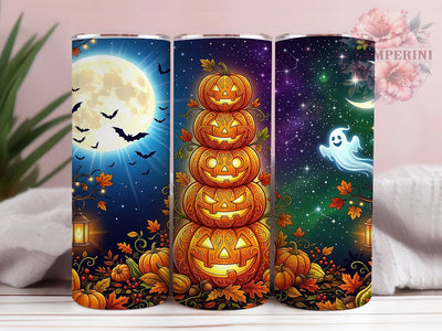 Glowing Pumpkin Night 20oz Tumbler, Glowing pumpkin night, Halloween tumbler wrap, 20oz skinny tumbler, Pumpkin print design, Sublimation halloween design, Spooky night pattern, Glow pumpkin design Sublimation Li Zamperini 