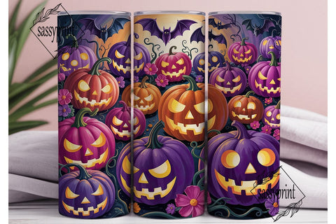 Glowing Purple Pumpkins 20oz Tumbler Sublimation sassyprint 