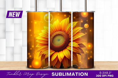 Glowing Sunflower On Gold Background Tumbler Png Sublimation Regulrcrative 
