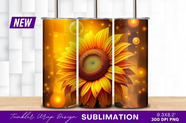 Glowing Sunflower On Gold Background Tumbler Png Sublimation Regulrcrative 