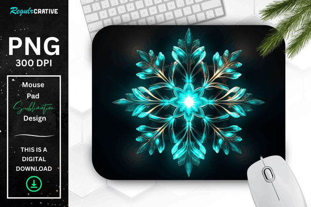 Glowing Turquoise Snowflake Mouse Pad Sublimation Regulrcrative 