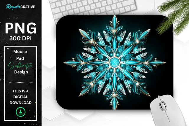 Glowing Turquoise Snowflake Mouse Pad Sublimation Regulrcrative 