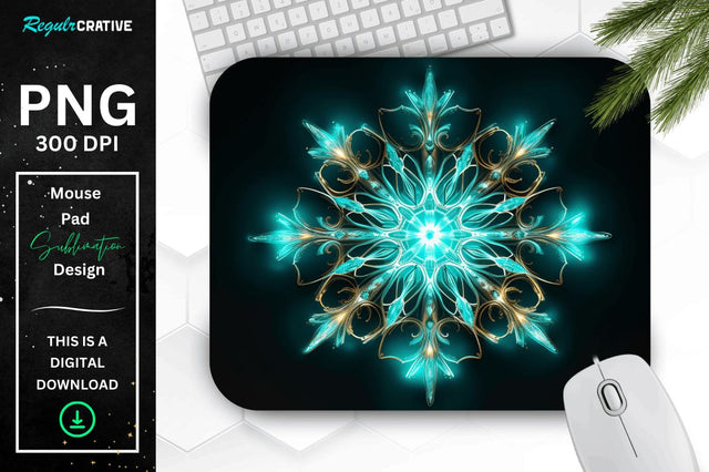 Glowing Turquoise Snowflake Mouse Pad Sublimation Regulrcrative 