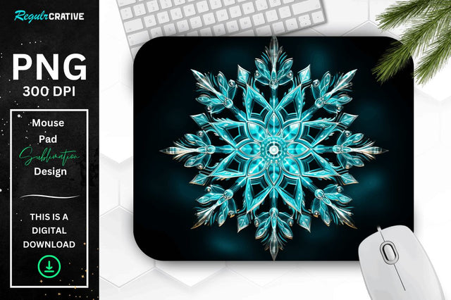 Glowing Turquoise Snowflake Mouse Pad Sublimation Regulrcrative 