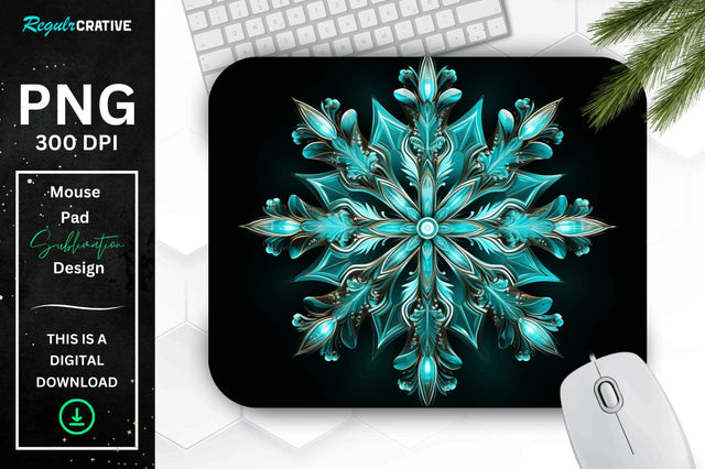Glowing Turquoise Snowflake Mouse Pad Sublimation Regulrcrative 