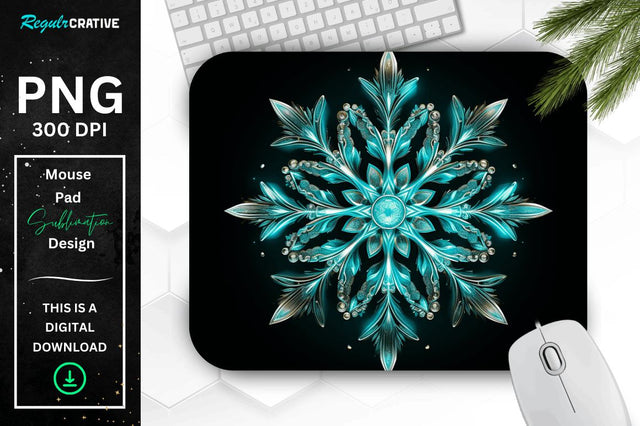 Glowing Turquoise Snowflake Mouse Pad Sublimation Regulrcrative 