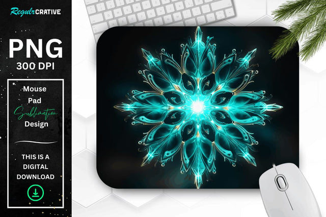 Glowing Turquoise Snowflake Mouse Pad Sublimation Regulrcrative 