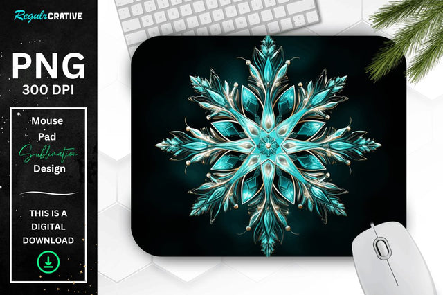 Glowing Turquoise Snowflake Mouse Pad Sublimation Regulrcrative 
