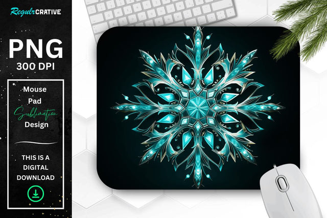 Glowing Turquoise Snowflake Mouse Pad Sublimation Regulrcrative 