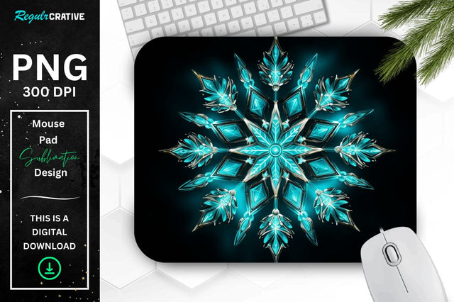 Glowing Turquoise Snowflake Mouse Pad Sublimation Regulrcrative 