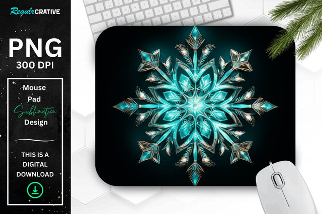 Glowing Turquoise Snowflake Mouse Pad Sublimation Regulrcrative 