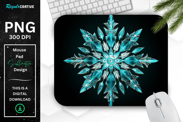 Glowing Turquoise Snowflake Mouse Pad Sublimation Regulrcrative 