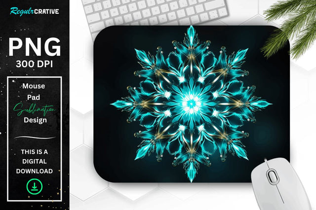 Glowing Turquoise Snowflake Mouse Pad Sublimation Regulrcrative 