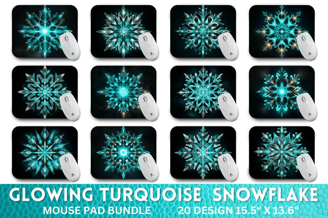 Glowing Turquoise Snowflake Mouse Pad Sublimation Regulrcrative 