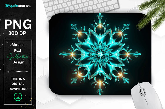 Glowing Turquoise Snowflake Mouse Pad Sublimation Regulrcrative 