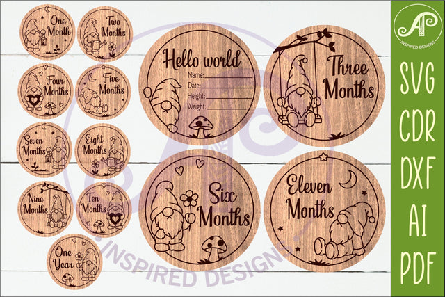 Gnome Baby Milestone Discs SVG for Laser Cutting SVG APInspireddesigns 