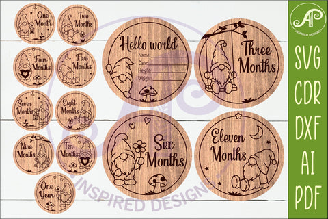Gnome Baby Milestone Discs SVG for Laser Cutting SVG APInspireddesigns 
