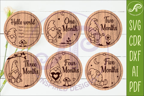 Gnome Baby Milestone Discs SVG for Laser Cutting SVG APInspireddesigns 