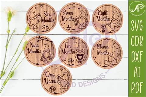 Gnome Baby Milestone Discs SVG for Laser Cutting SVG APInspireddesigns 