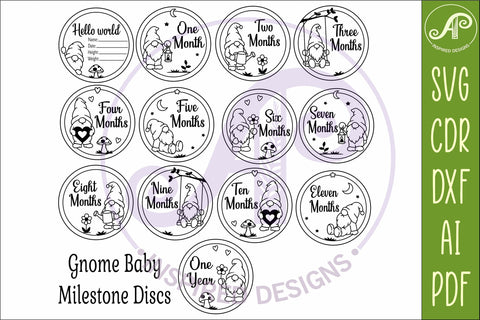 Gnome Baby Milestone Discs SVG for Laser Cutting SVG APInspireddesigns 