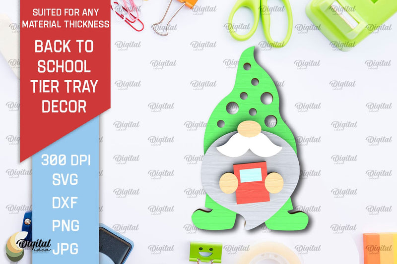 Gnome Back To School Tier Tray Laser Cut. School Desor SVG SVG Evgenyia Guschina 