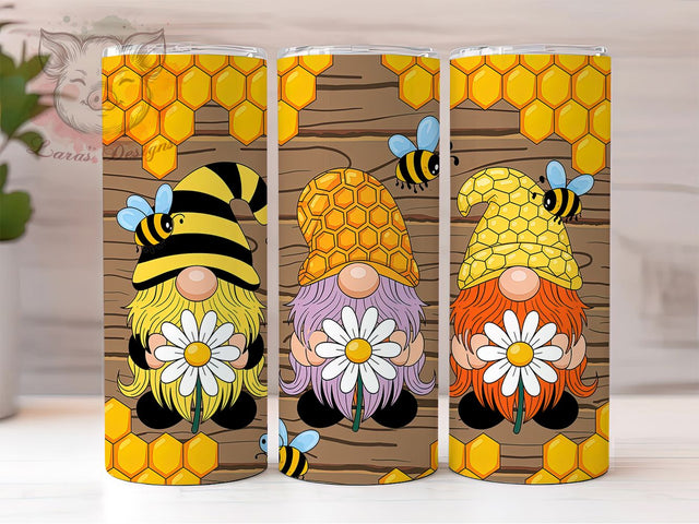 Gnome Bee Whimsical Honey Tumbler Wrap, Bee Lover Cup, Whimsical Gnome Design, 20oz Garden Tumbler, Cute Bee Gnome Gift, Sublimation Beekeeper Cup, Honeybee Gnome Tumbler Sublimation Lara' s Designs 