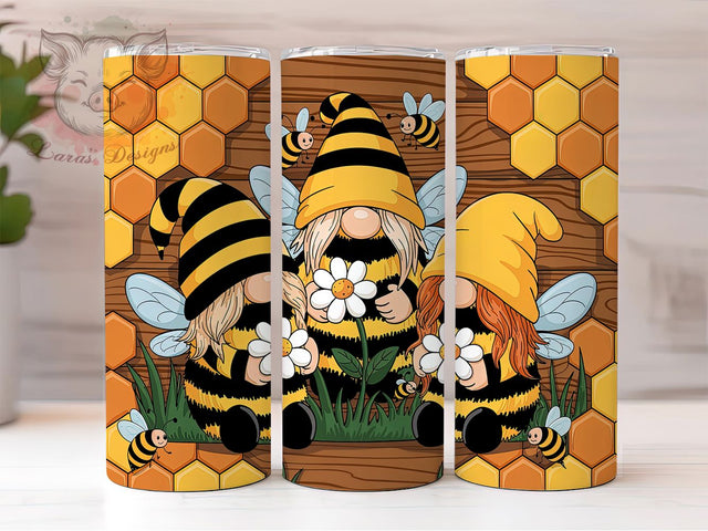 Gnome Bee Whimsical Honey Tumbler Wrap, Bee Lover Cup, Whimsical Gnome Design, 20oz Garden Tumbler, Cute Bee Gnome Gift, Sublimation Beekeeper Cup, Honeybee Gnome Tumbler Sublimation Lara' s Designs 