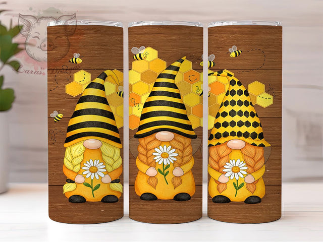 Gnome Bee Whimsical Honey Tumbler Wrap, Bee Lover Cup, Whimsical Gnome Design, 20oz Garden Tumbler, Cute Bee Gnome Gift, Sublimation Beekeeper Cup, Honeybee Gnome Tumbler Sublimation Lara' s Designs 