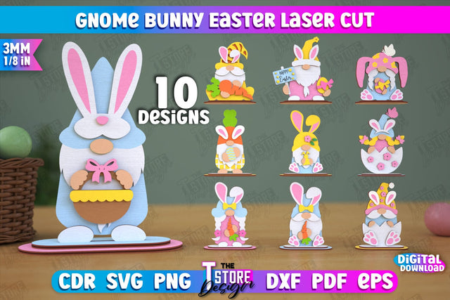 Gnome Bunny Easter Bundle | Easter Bunny | Easter Design | Home Décor | CNC Files SVG The T Store Design 