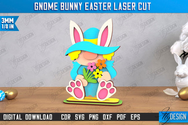 Gnome Bunny Easter | Easter Bunny | Easter Design | Home Décor | CNC File SVG Fly Design 